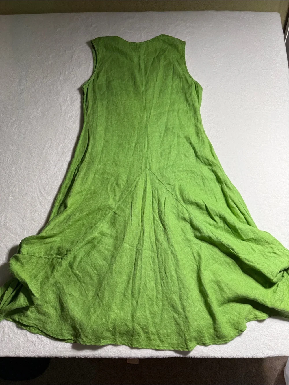 Khangura Bohemian Linen Sleeveless Green Maxi Dress with Gathered Flared Skirt - Picture 9 of 10